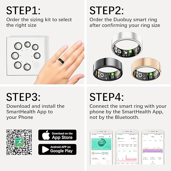 Smart Health Rings for Women Men, Fitness Tracker with Heart Rate, Blood Oxygen, HRV, Sleep Tracker, Step Tracker, No Subscription Fee, IP68 Waterproof Smart Ring for iphone & Android (Gold 11#)