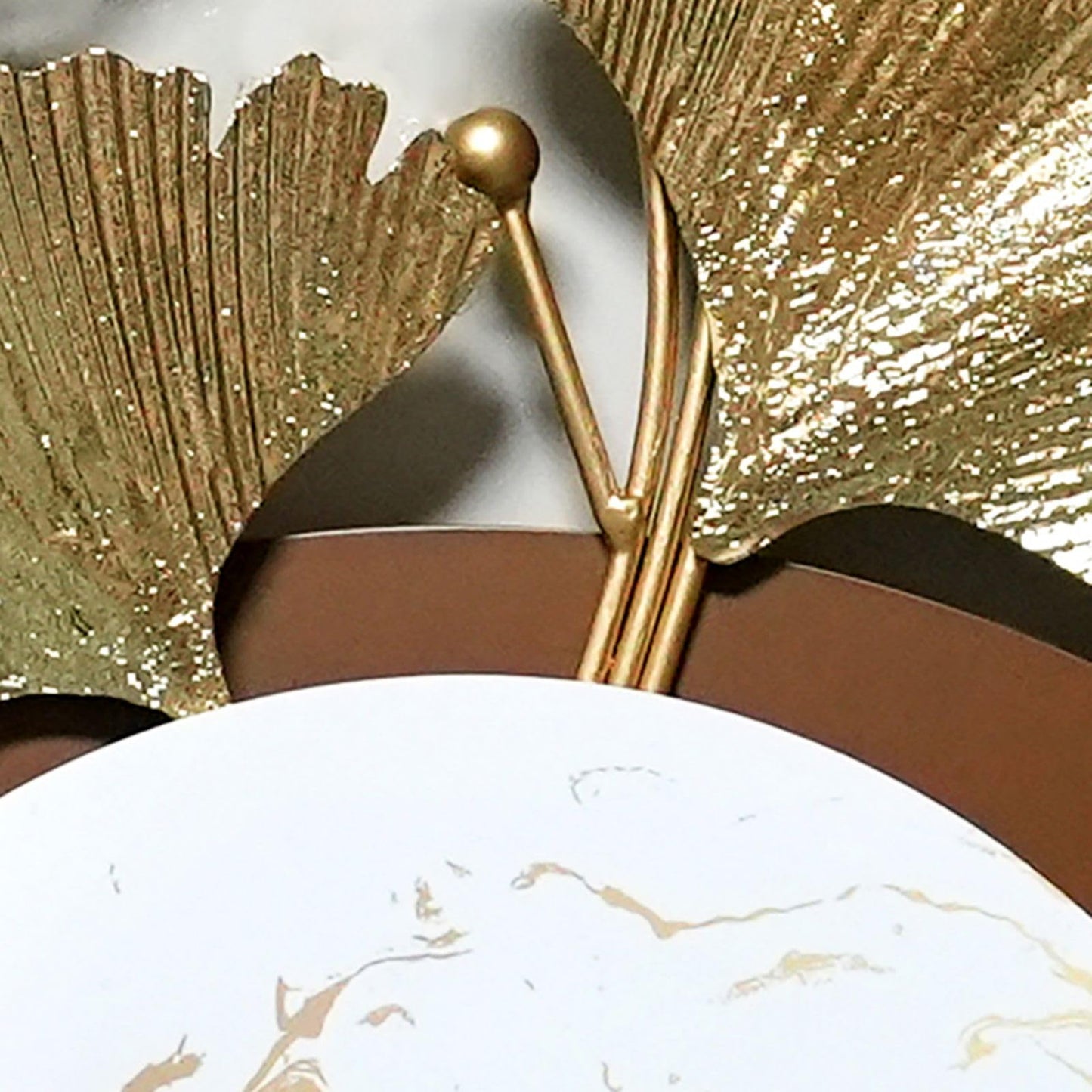 BULUXE Metal Wall Decor – 46.5" Modern 3D Ginkgo Leaf Wall Art with Gold Finish & Marble Accent, Geometric Metal Wall Sculpture
