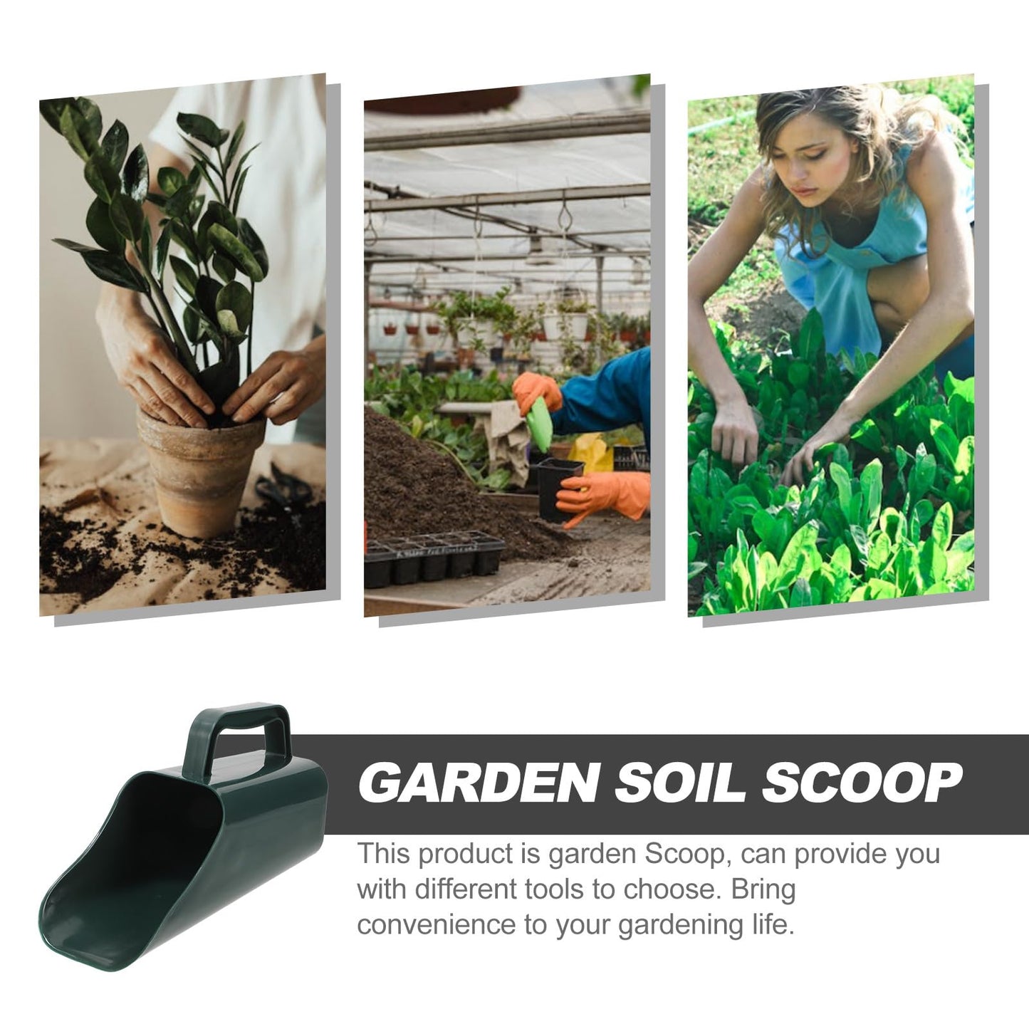 TOMETURE Multi-Function Garden Soil Scoop Potted Soil Shovel for Transplanting in Military Green with Large Bucket for Bonsai and Planting Tasks