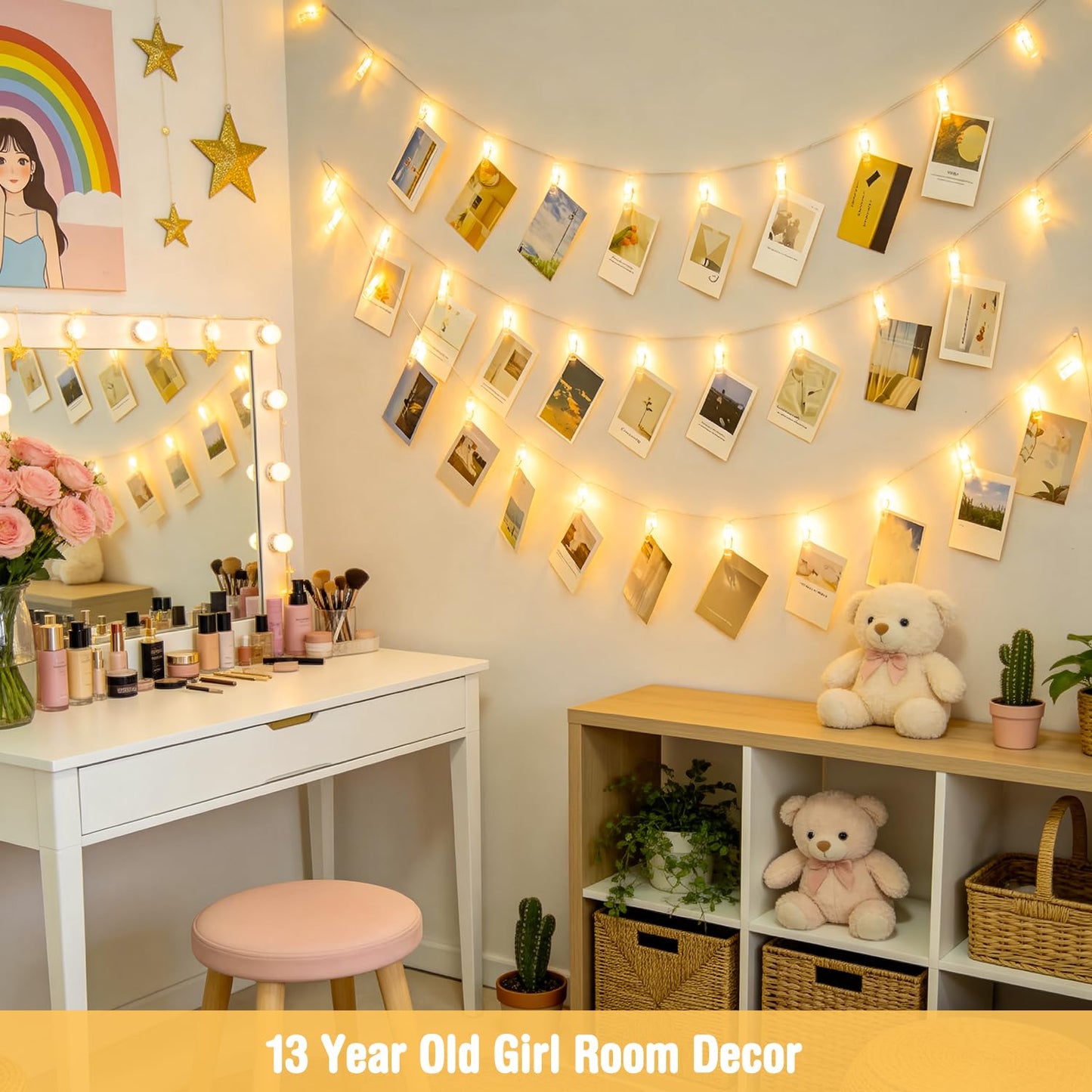JMEXSUSS 20.8FT 40 LED Photo Clip String Lights with 40 Clips, Teen Girl Gifts Trendy Stuff-Pictures Light for Wall, Battery Operated Fairy Lights for 13 Year Old Girl Room Bedroom Dorm Decor