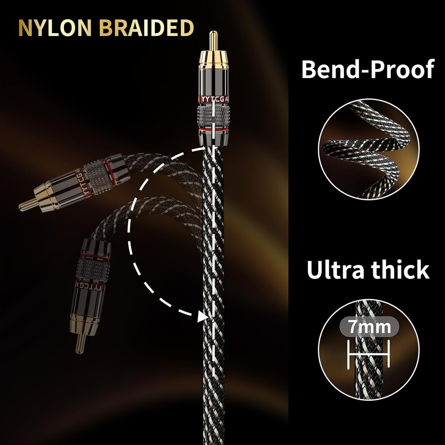 3.28ft 3.5mm,15 AWG,4N Stereo(3.28ft/1m) Audiophile HiFi Audio RCA Cables-RCA to OFC Core,Gold-Plated Plug,with Nylon