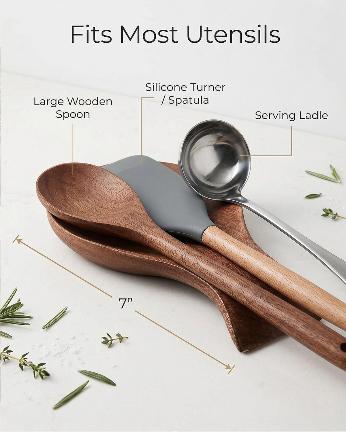 TooWoom Wood Spoon Rest for Stove Top, Bamboo Spoon Holder for Kitchen Countertop Wood Spatula Rest, Counter Spoon Holder for Countertop, Tong, Modern and Rustic for Farmhouse as a Dining Table Decor
