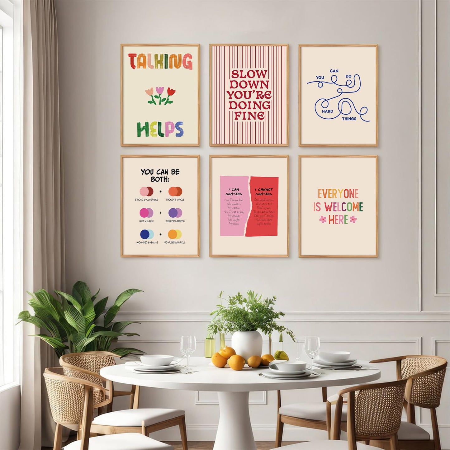 Mental Health Office Wall Decor Therapy Wall Art Mental Health Canvas Posters Motivational Inspirational Quotes Pictures Boho Positive Artwork for Counseling Office Classroom 8x10 Inch Unframed 6Pcs