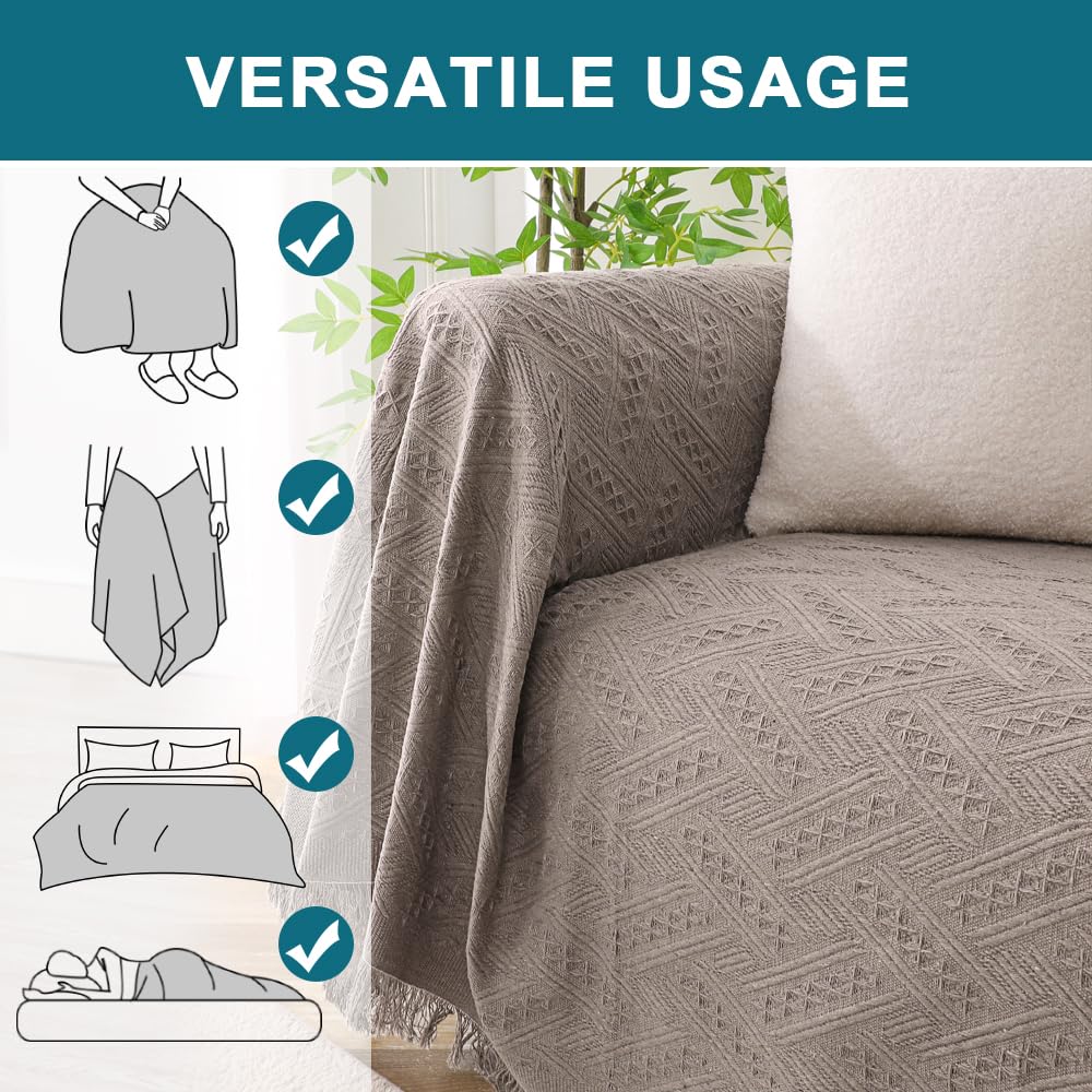 Turquoize Couch Cover Sofa Covers Washable Couch Covers for 3 Cushion Couch Throw Cover Sectional Couch Cover Furniture Cover for Pets, Kids Feature Geometrical Jacquard Fabric(71"x118",X-Large,Sand)