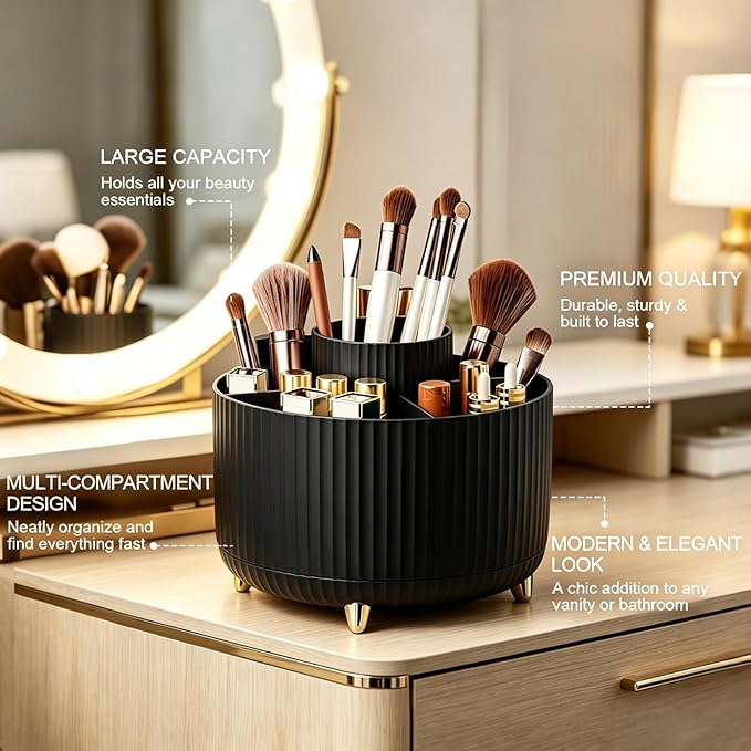 360° Rotating Makeup Brush Holder Organizer, Makeup Organizers Countertop, Makeup Organization and Skincare Storage for Vanity, Desktop, Bathroom