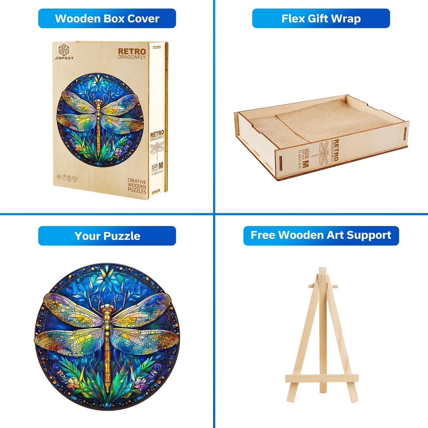 Jigfoxy Wooden Puzzles for Adults, Retro Dragonfly Wood Puzzles Adult, Unique Animal-Shaped Wooden Jigsaw Puzzles for Adults, Christmas Thanksgiving Gifts for Family and Friends (S-8.5*8.5in-100pcs)