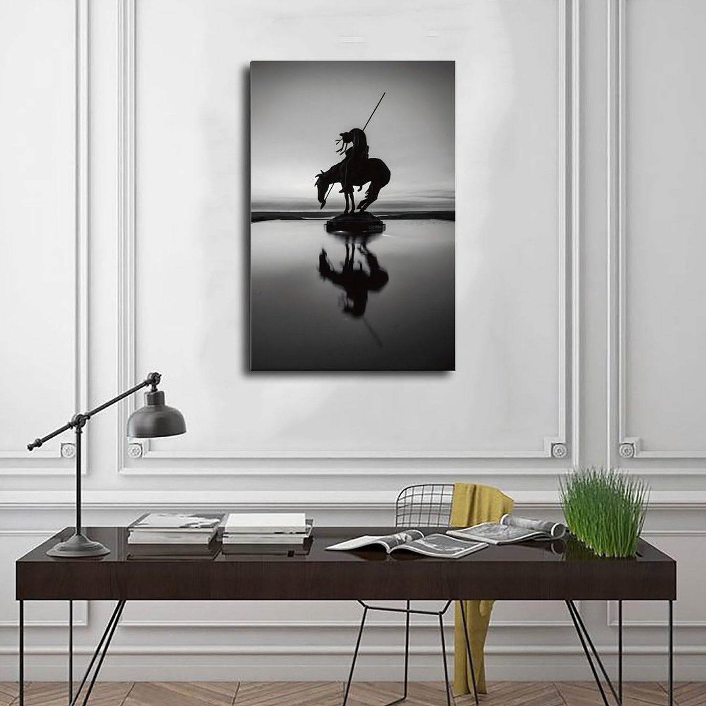 BMtyDG End Of The Trail Silhouette Black And White Canvas Poster Wall Art Prints Room Aesthetic Murals Bedroom And Living Decorations Frame 12x18inch