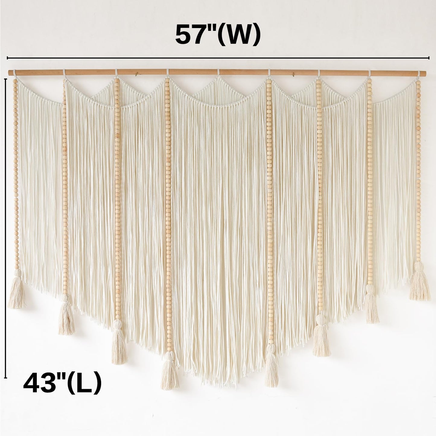 Jakalin Macrame Wall Hanging White Beads Boho Wall Decor for Living Room Bedroom or Nursery Texture Yarn Wall Art 57" W × 43" L