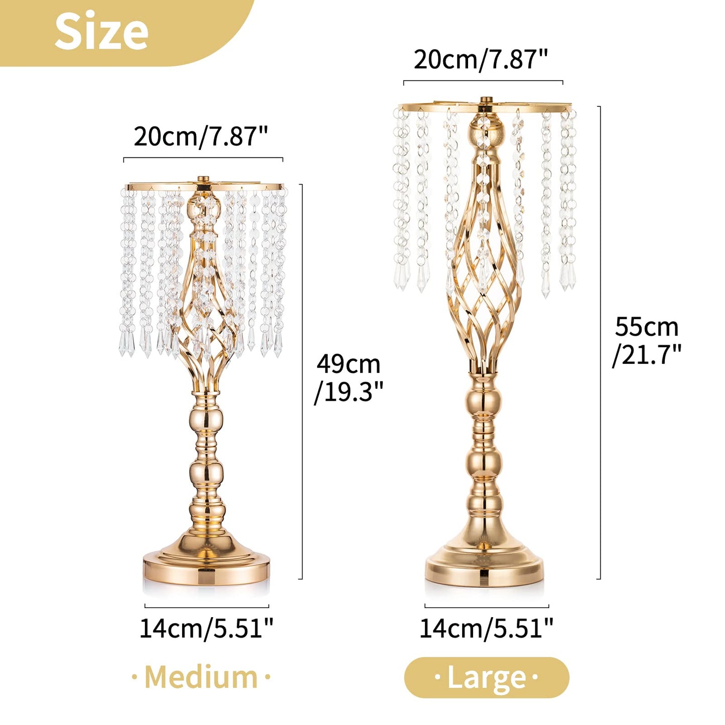 Nuptio 2 Pcs Crystal Flower Stand Wedding Centerpieces for Tables, 21.7in/55cm Tall Elegant Metal Flower Arrangement Stand, Tabletop Metal Flower Vase for Wedding Party Dinner Event Hotel Home Decor