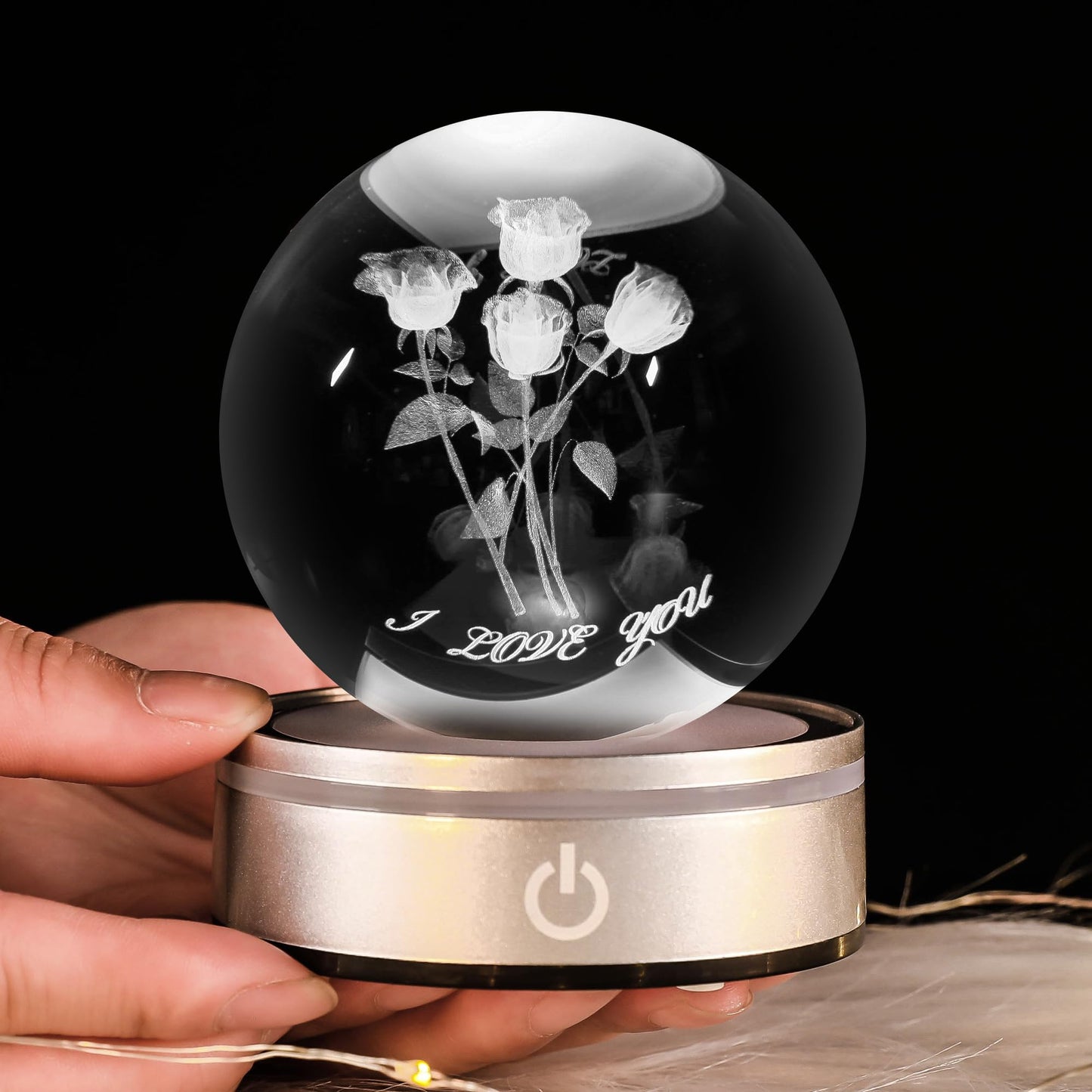 pinyan 3D Rose Crystal Ball with LED Colourful Light Base,Unique Gifts Her for Valentine's Birthday Wedding,Romantic Anniversary Present with Girlfriend Wife Mom Women I Love You Night Light