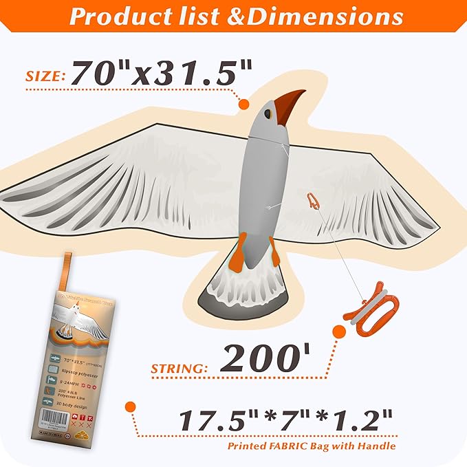 ORGCLDKT- 3D Lifelike Style Bird/Eagle Kite, Super Easy to Fly with, Ideal for Kids, Adults, Girls, Boys. Kites for The Beach, Grassland, Hiking