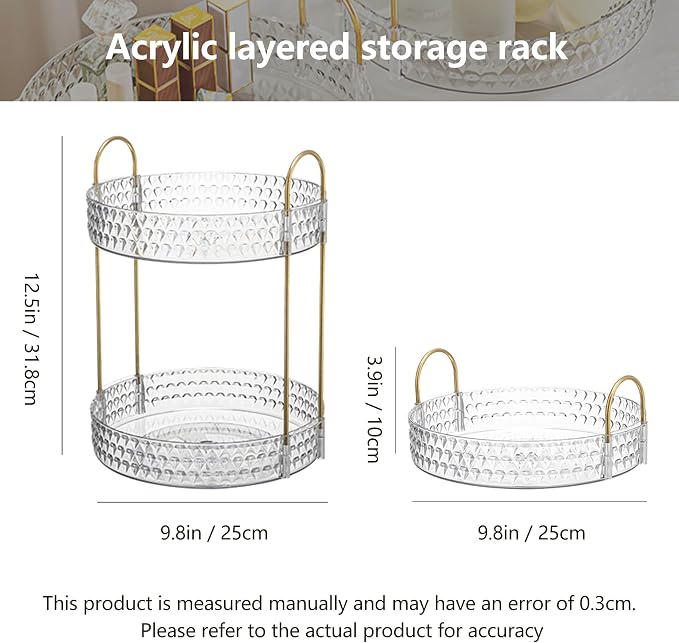 360° Rotating Acrylic Storage Rack, 2-Tier Large Capacity Makeup Organizer for Bathroom Countertop & Vanity, Clear Cosmetic Holder for Skincare, Perfume & Beauty Essentials
