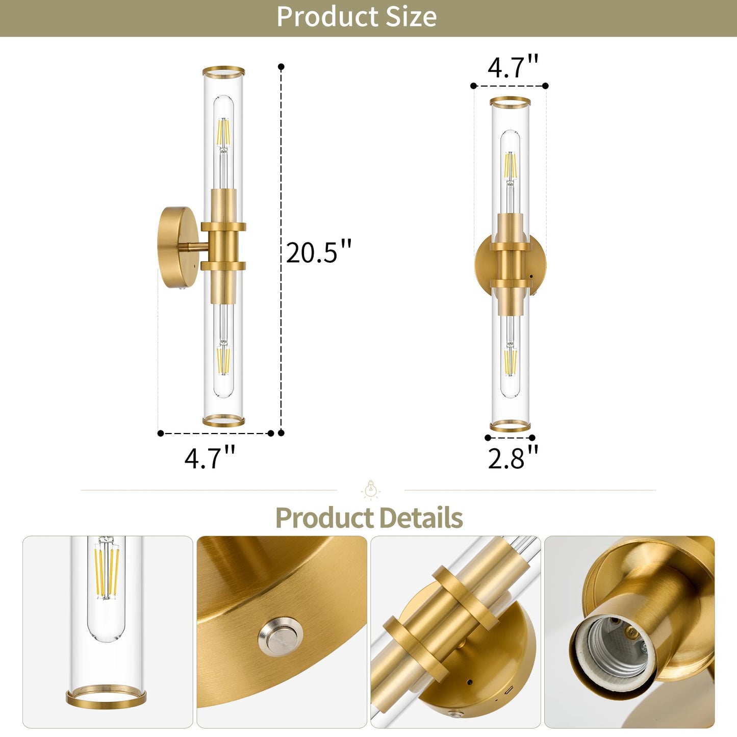 8000mAh Wireless Wall Sconces with Remote Control, Battery Operated Wall Sconce Set of 2 with Timer, Gold Rechargeable Dimmable Wall Lights for Living Room Bedroom Hallway Entryway 3000K, 20.5 Inch