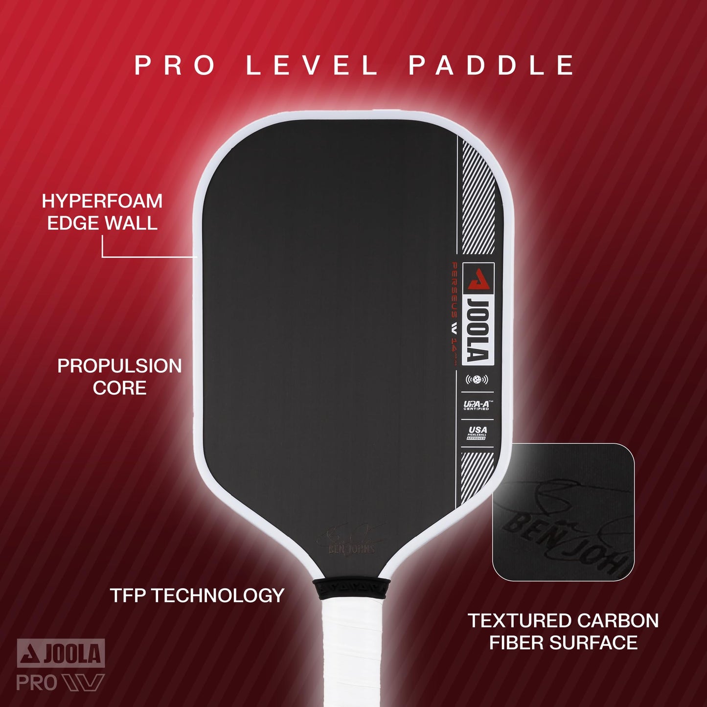 JOOLA Ben Johns Perseus Pro IV 14mm Pickleball Paddle - Tech Flex Power - Elongated Shape for Power & Spin - Propulsion Core Increases Power & Touch - UPA-A Certified - USAP Approved - NFC Chip
