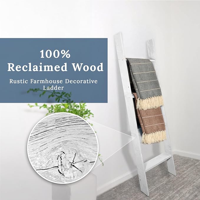 BARNWOODUSA Throw Blanket Ladder – Fully Assembled Reclaimed Wood – Rustic Decorative Ladder for Towels, Quilts, & More – Perfect Farmhouse Decor for Bathroom, Porch, or Living Room,4ft.