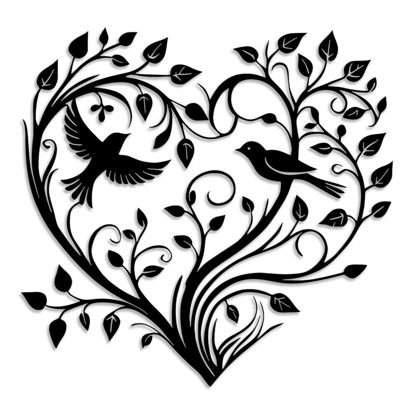 LIYOUYA Heart Shaped Tree Bird Metal Wall Decor - Emotional Art Country Farmhouse Room Decor Black Wall Art Home Decor for Living Room, Bathroom, Bedroom, Dining Room (Black)