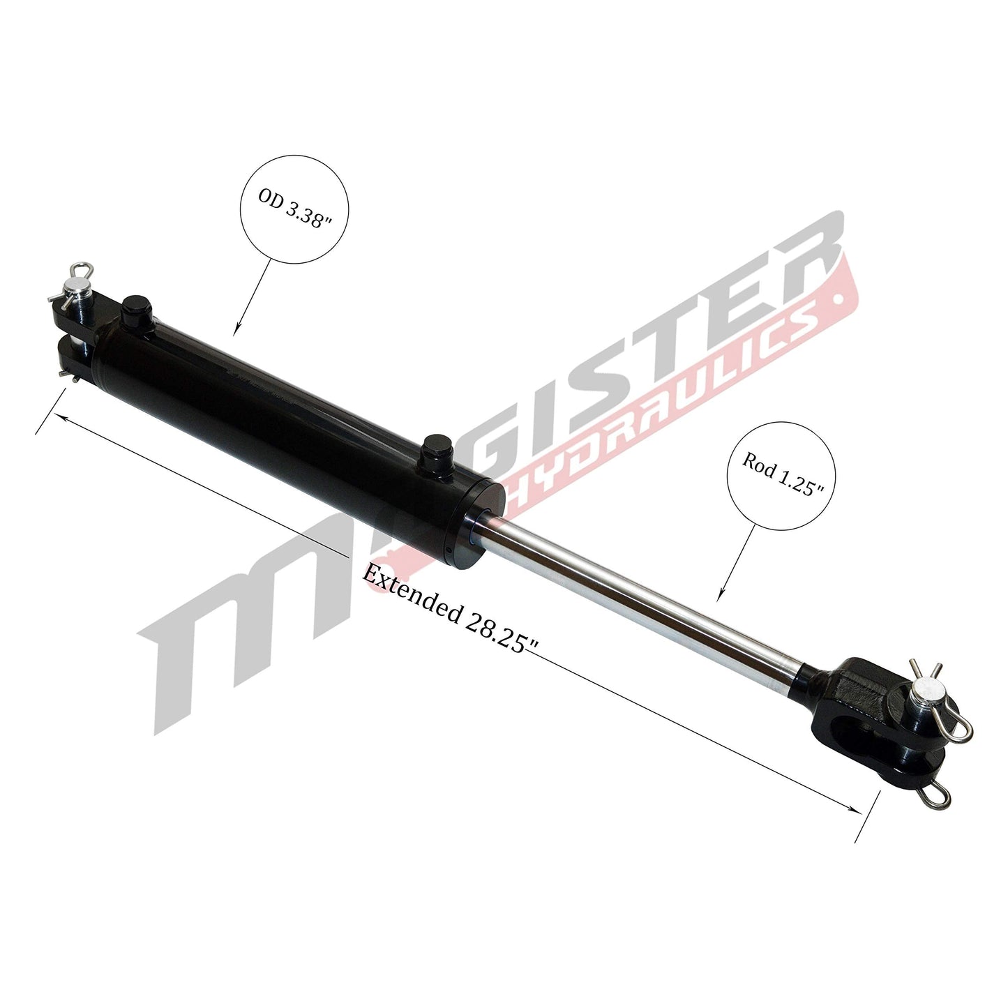 Magister Hydraulics Double Acting Hydraulic Cylinder - AG Clevis Hydraulic Cylinder 2500 PSI tie-Rod Alternative 3" bore 8" Stroke (3x8 ASAE)