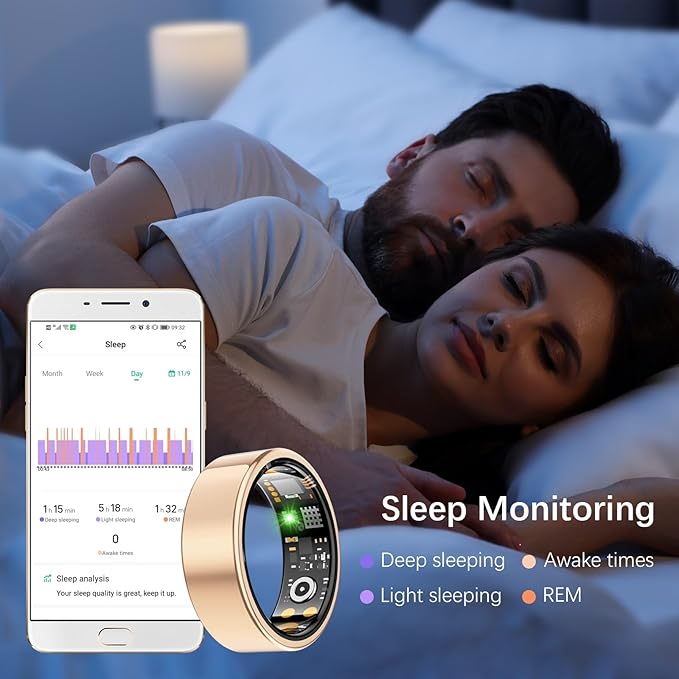 Health Tracker Ring, Smart Health Ring for Women Men with Heart Rate, Blood Oxygen, Sleep Monitor, Steps,Calories, No Subscription Fee, IP68 Waterproof Smart Ring for iPhone & Android (Rose Gold, 7#)