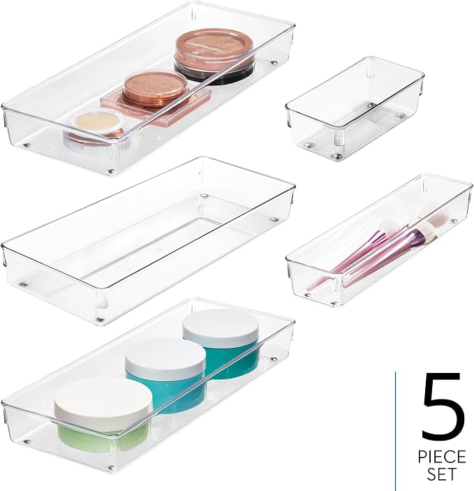 iDesign Recycled Plastic 5-Piece Kitchen Drawer Organizer Set - Linus Collection - Clear