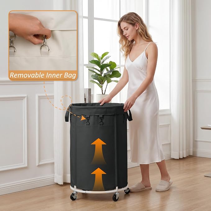 150L Large Capacity Rolling Laundry Basket Hamper with Wheels, Clothes hamper and Removable Bag for Home, Laundry Room, Bedroom, Bathroom, Apartment, Dorm