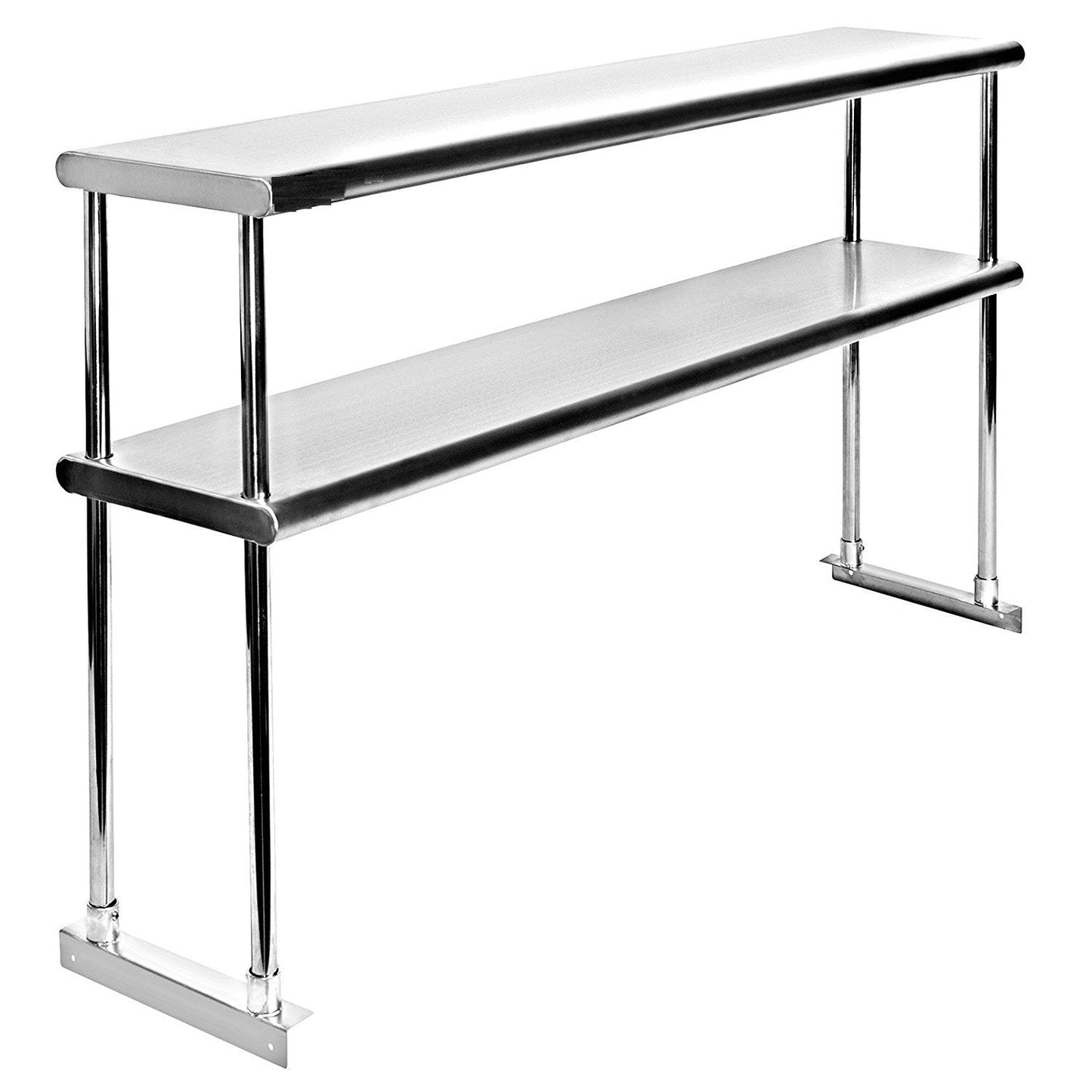 KPS Stainless Steel 2-Tier Overshelf – 14" x 48" NSF Certified Adjustable Double Shelf for Commercial Kitchen Prep Tables