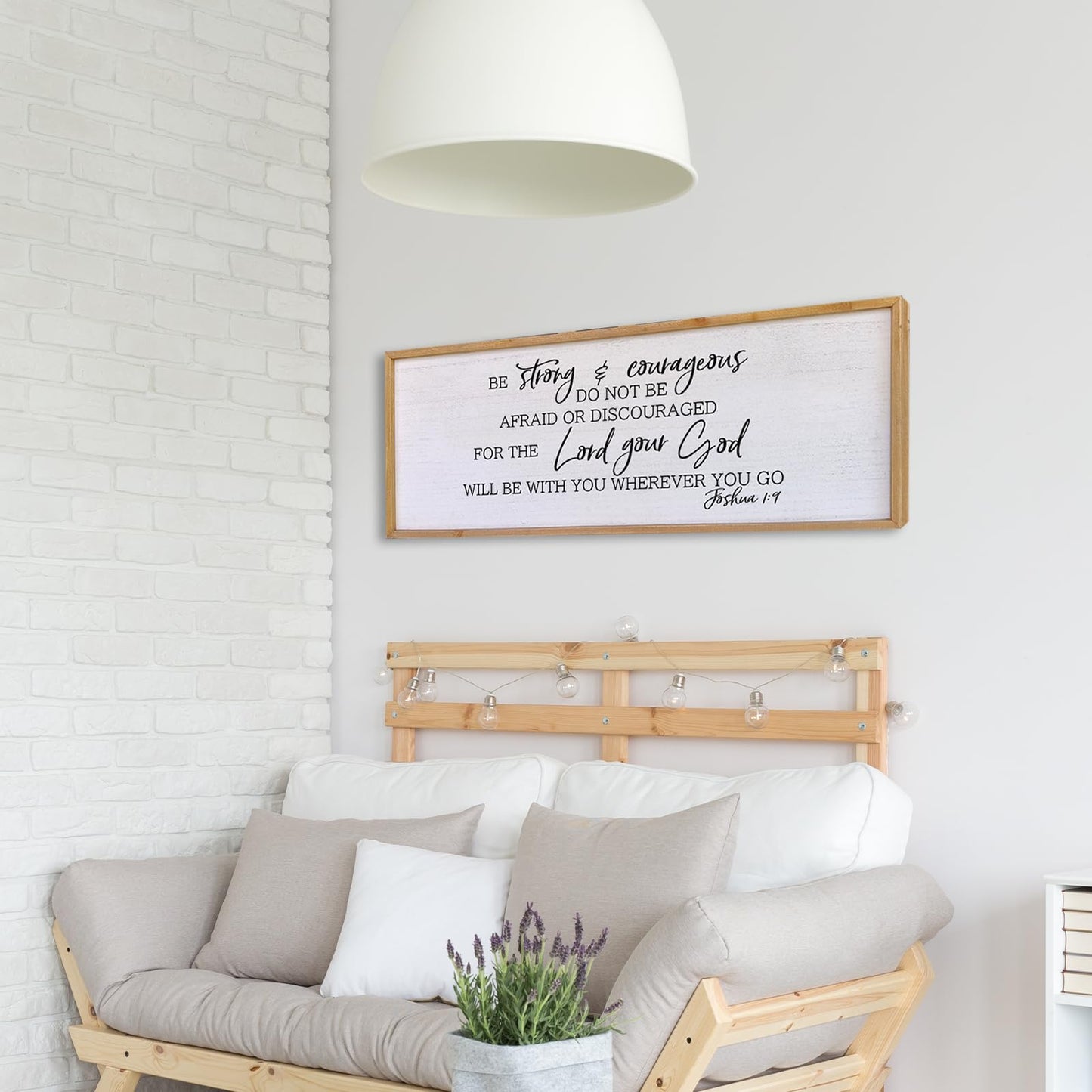 Be Strong And Courageous Sign Wall Decor 40"x15" Large Farmhouse Living Room Plaque Joshua 1:9 Bible Verse Inspirational Quote Positive Faith Home Hanging Rustic Catholic Scripture Christian Art (Wood)