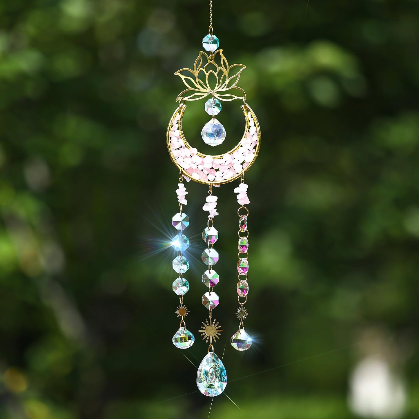Glistify Upgraded Quartz Crystal Suncatcher with Stainless Chain for Window,Rust Resistant Easy to Hang Sun Catcher for Indoor Outdoor,No Assembly Sparkly Light Catcher