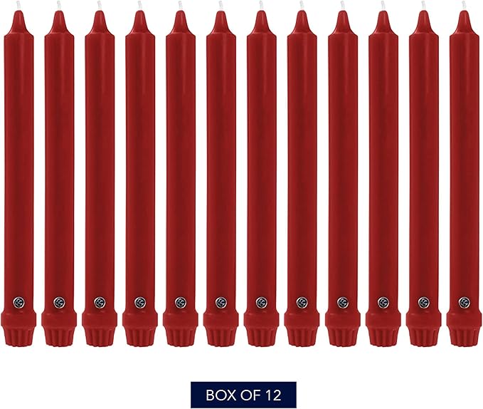 Colonial Candle Unscented Taper Candle, Classic Collection, Red, 10 in, Pack of 12 - Up to 8 Hours Burn