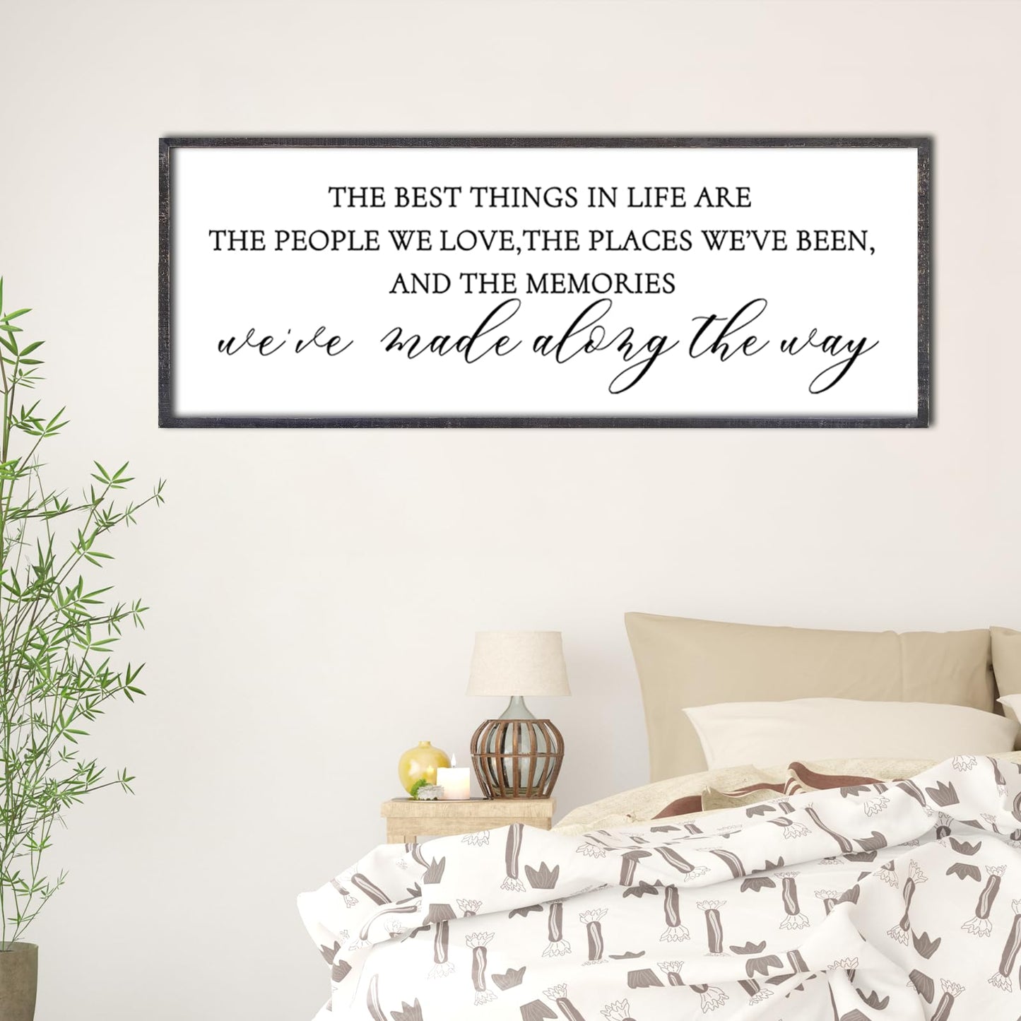 LuZhiQiang The Best Things in Life Wall Decor Sign 32 x 12 Inch Memories Inspirational Quotes Wood Framed Family Entryway Living Room Home Wall Art for Farmhouse Bedroom Room (Black)