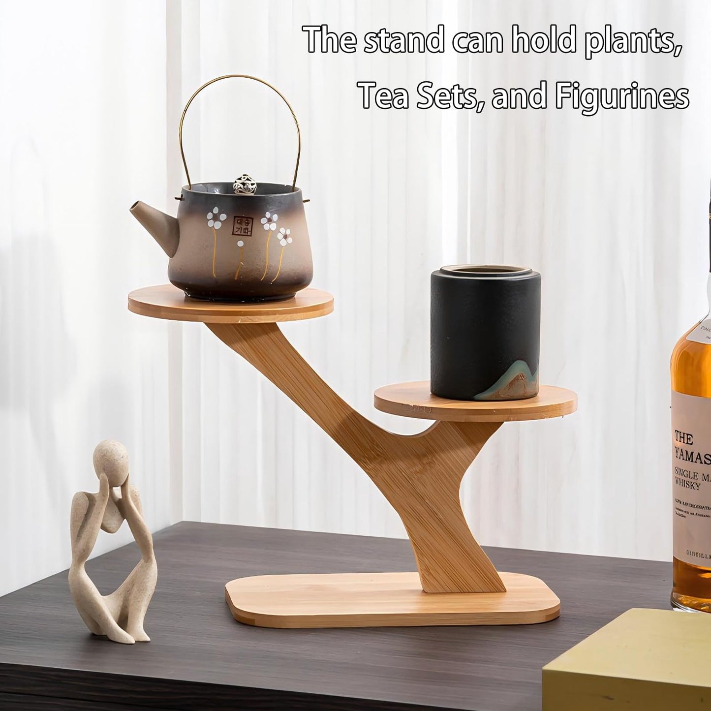SRTFINE 2 Tiered Desk Plant Stand Bamboo Tree Plant Shelf Tabletop Succulent Herb Stand Desktop Plant Stand Indoor Plant Rack for in Living Room Office Decoration (2 Tiered)