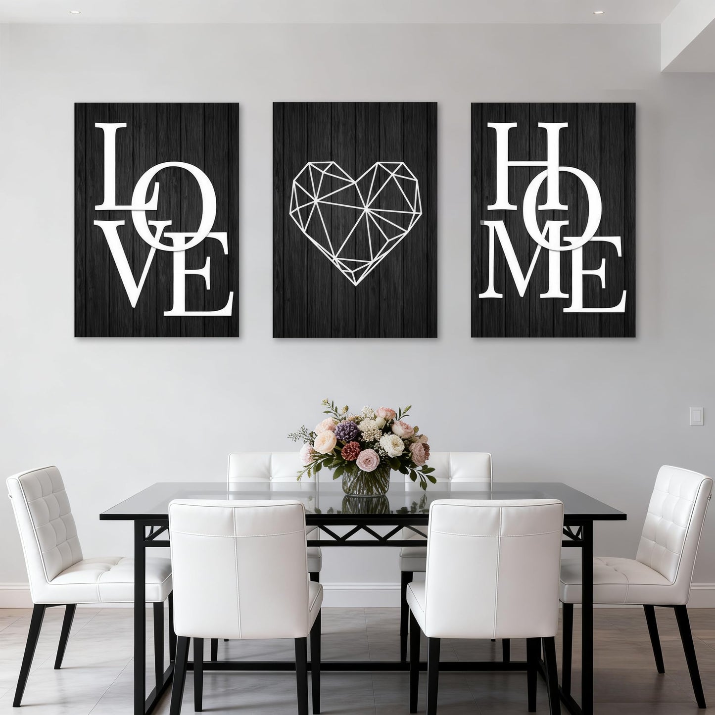 3 Piece Geometric Heart Canvas Wall Art, Black Wood Grain Modern Minimalist Prints, Unframed Love Home Wall Decor for Living Room Bedroom Office 12x16 Inch