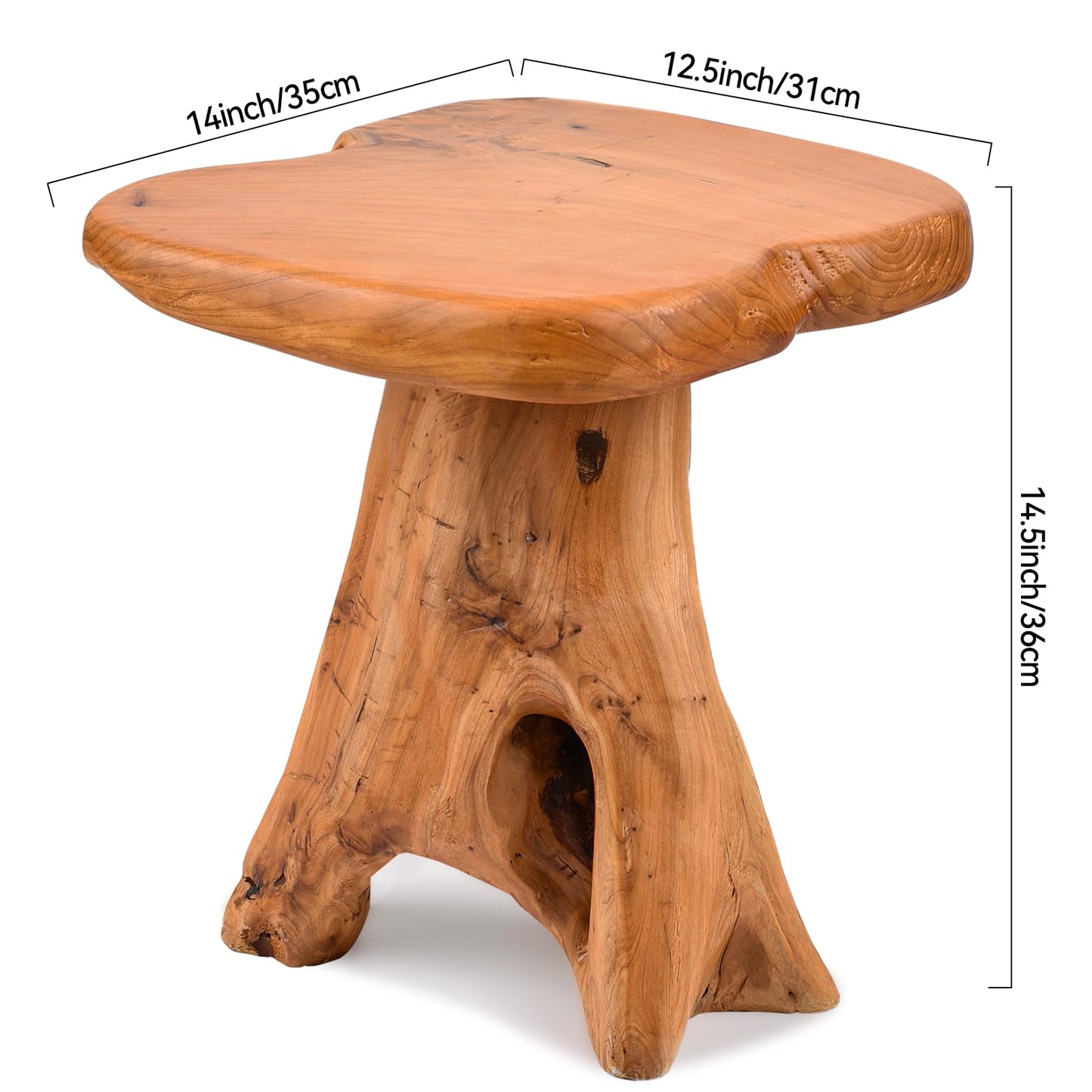 GJRIEFD Small Side Table, Freeform Live Edge Wood Stool, Unique Design Natural Plant Stand for Patio, Garden, Yard, Living Room, Bedroom