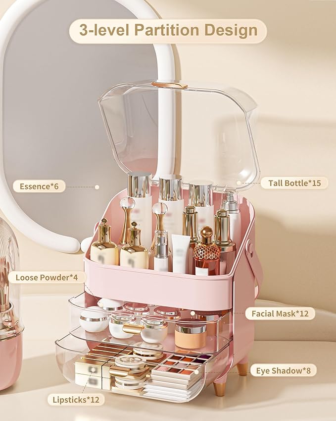 Anylady Makeup Organizer Countertop, Skincare Holder Bathroom Counter Organizer, Storage Box Cosmetic Display Cases, Teen Girl Gifts Make up Organizers for Vanity, Dresser