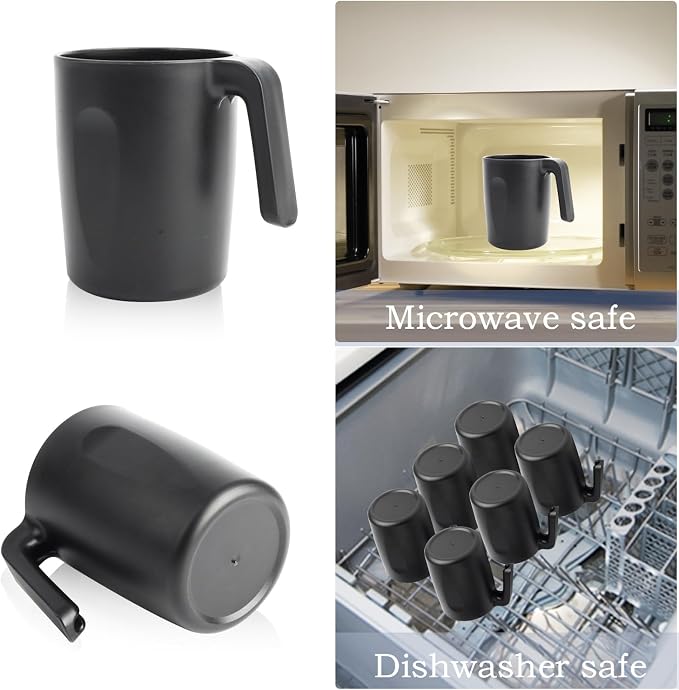 Homienly Unbreakable Coffee Mug Set - 6 Wheat Straw Reusable Cups | Dishwasher Safe Drinking Glasses | Alternative to Plastic Mugs & Glass Cups 16 oz for Camping, Kitchen (Black)