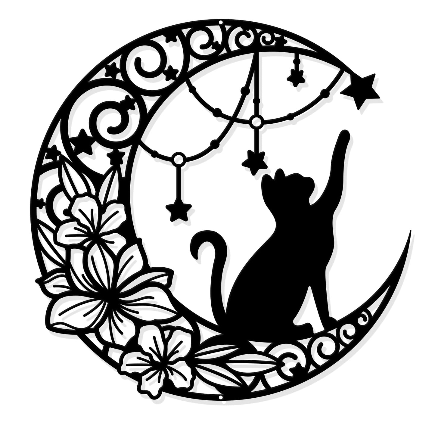 NBEADS Cat Metal Wall Art Decor, 11.8" Moon and Cat Black Wall Hanging Decor Silhouette Wall Art for Home Bedroom Living Room Bathroom Kitchen Office Garden Hotel Wall Decoration