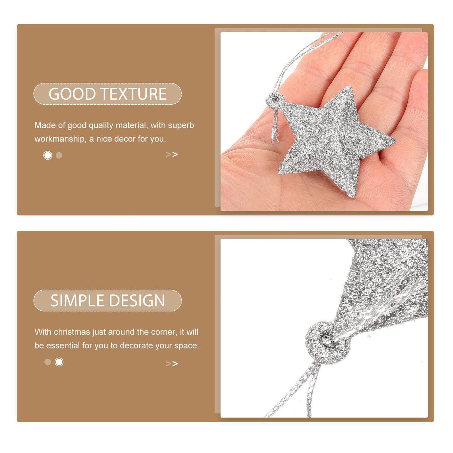 24Pcs Silver Glitter Star Ornaments Christmas Tree Mini Star Hanging Decoration Plastic Glitter Bulk Xmas Tree Pendant Embellishments for Holiday Parties Weddings Home Decoration
