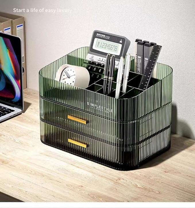 Makeup Organizer with Stackable Drawers, Bathroom Vanity Organizers and Storage, Ideal for Desk and Dresser Countertops, Great for Cosmetics, Skincare, Lipsticks, Nail Care - Green