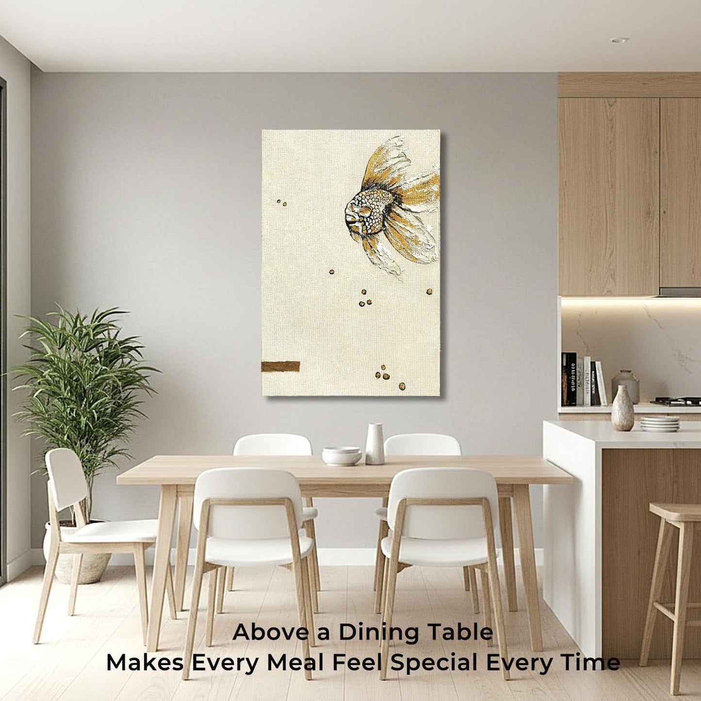 BrushEcho Large 24x36 Inch Hand-Painted 3D Textured Canvas Wall Art, Modern Abstract Animal Ocean Fish Oil Painting, Minimalist Neutral Wall Decor Ready to Hang for Living Room Home Office