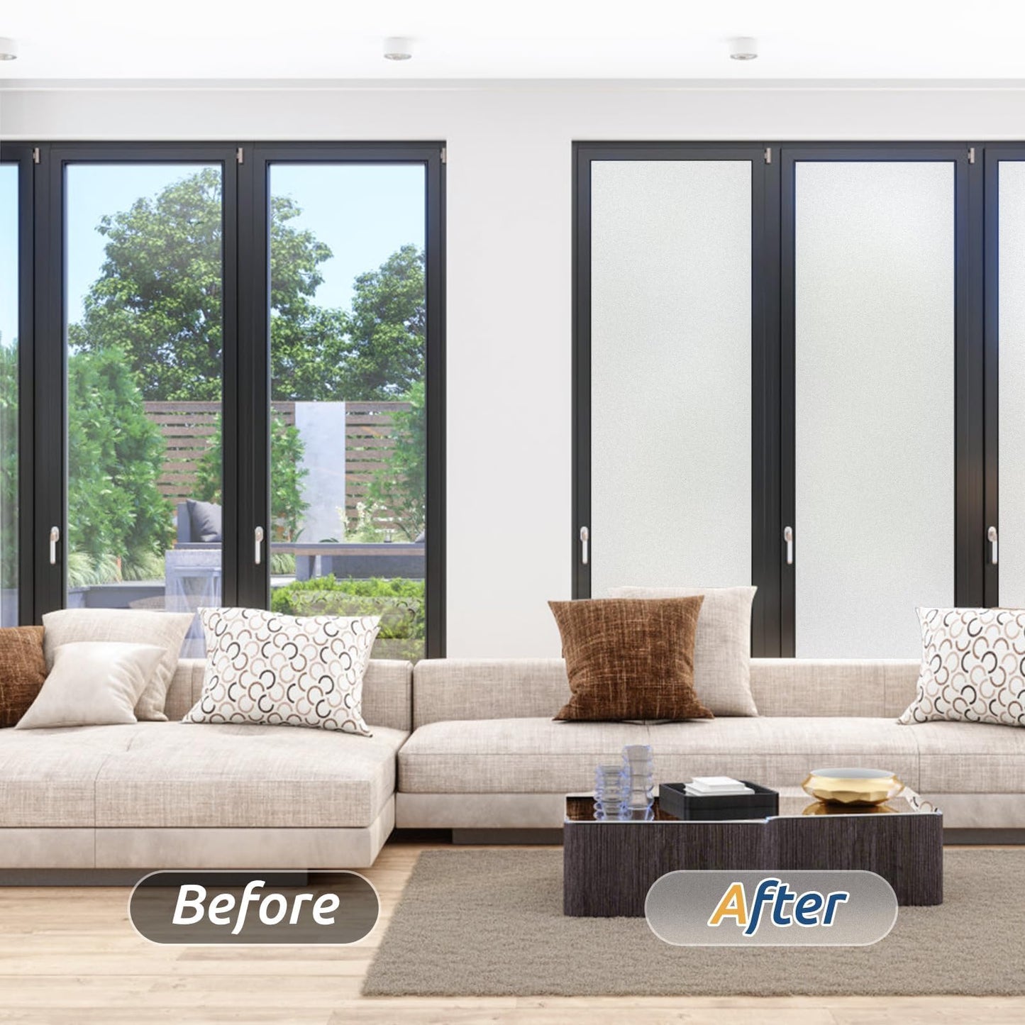 rabbitgoo Window Privacy Film, Frosted Glass Window Clings, Static Cling UV Heat Blocking Door Stickers for Home Bathroom, Removable Indoor Decal Coverings Day and Night, Pure, 17.5 x 78.7 Inches