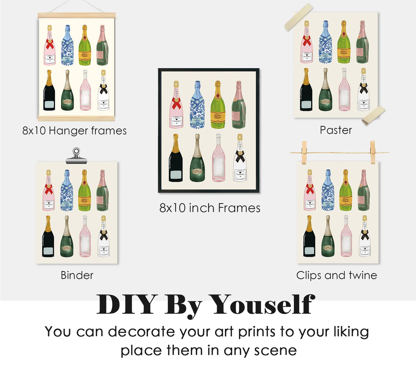 ULEGIE Bar Wall Decor Bar Cart Decor, Trendy Retro Champagne Cocktail Cheers Wall Art Decor Set of 4, Bar Poster, Bar Art Wall Decor Posters for Home Lounge Bar Club Kitchen, 8x10 Inch Unframed