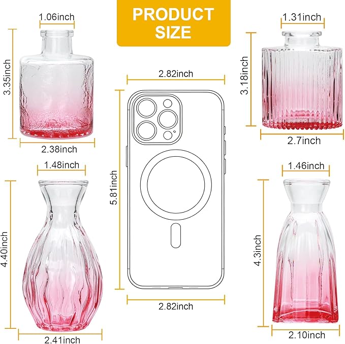 Mapoxy Glass Bud Vases Set of 4,Small Pink Flower Vases for Wedding Centerpiece Table Decorations,Clear Vintage Embossed Mini Vases,Flower Arrangements in Vases for Party or Home Decor
