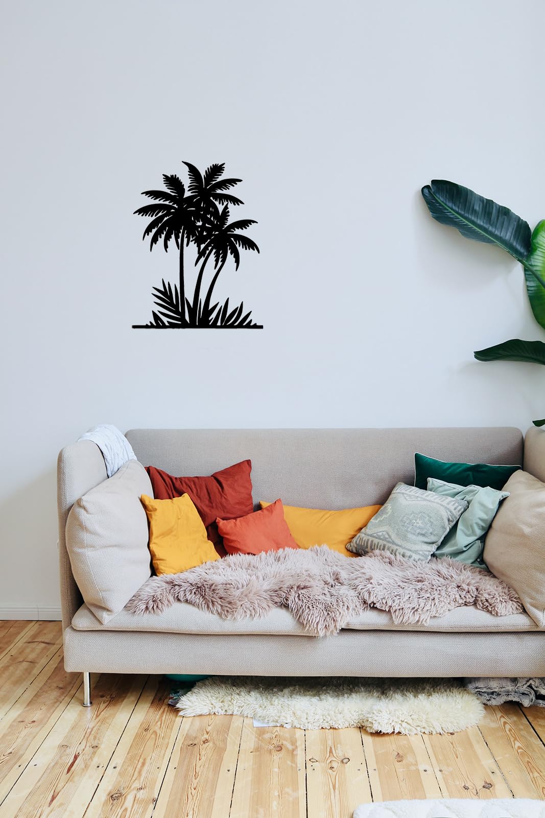 Benziso Palm Tree Metal Wall Art Tropical plants Wall Decor Beach Theme Wall Sculptures Coastal Wall Hanging for Bathroom Living Room Indoor Outdoor (Black)