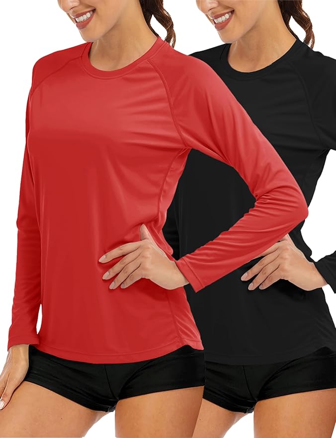 MAGCOMSEN Women's 2 Pack Long Sleeve Shirts UPF 50+ Sun Protection Quick Dry Swim Shirt for Rash Guard Fishing Workout
