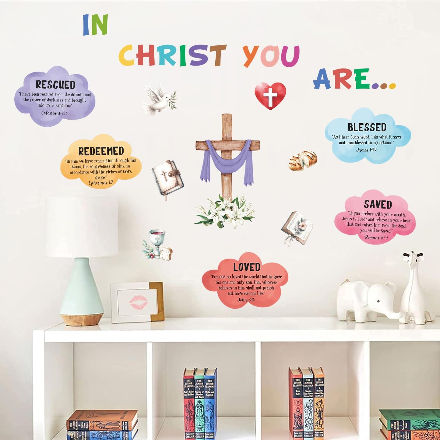TOARTi Religious Bible Wall Decal Christian Jesus Bulletin Board Decoration Inspirational Prayer Sunday School Classroom Supplies Motivational Kid’s Religious Bible Verse Wall Sticker