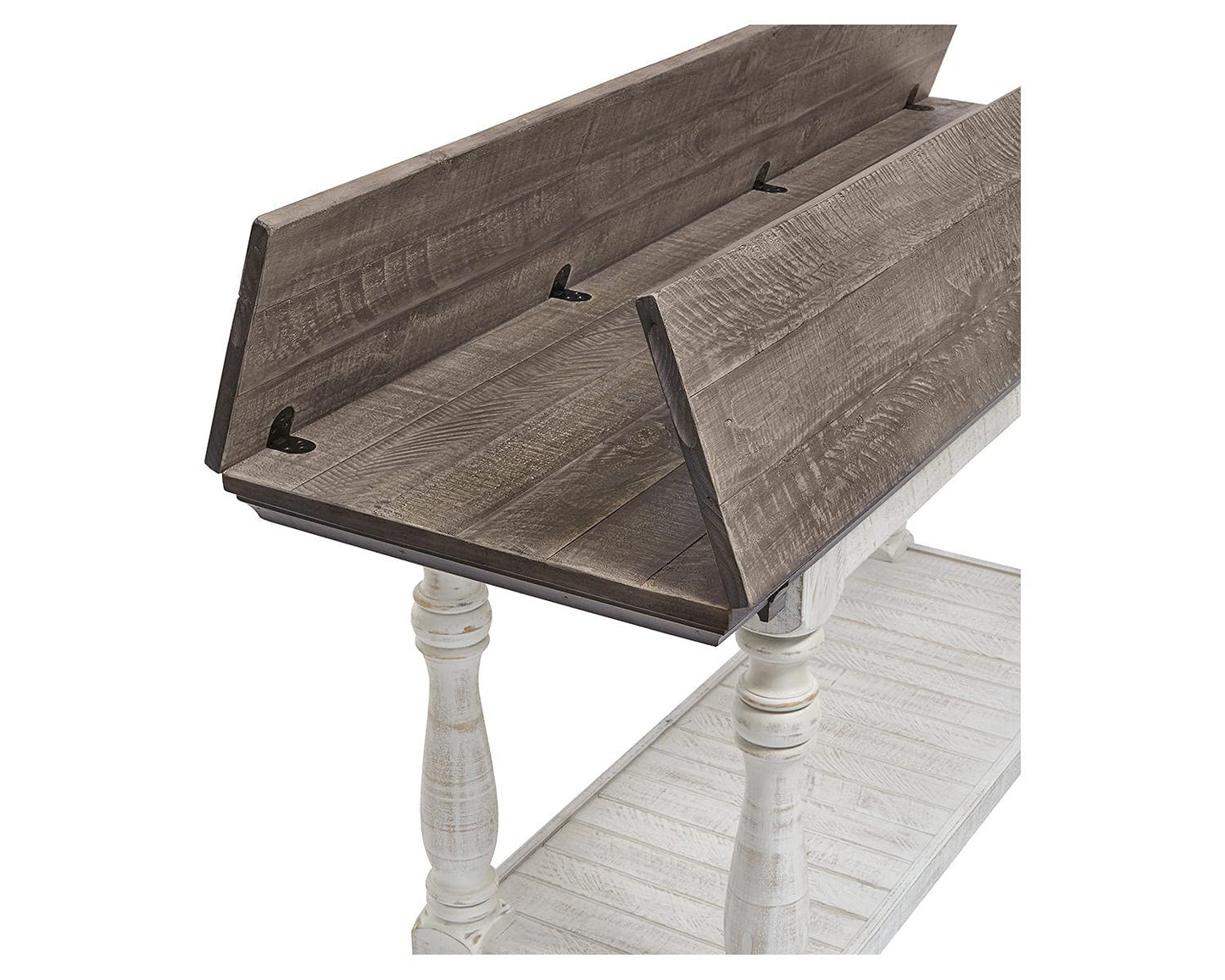 Signature Design by Ashley Havalance Farmhouse Sofa Table, Flip Top Design for Additional Dining Space and Fixed Lower Shelf, Gray & White with Weathered Finish