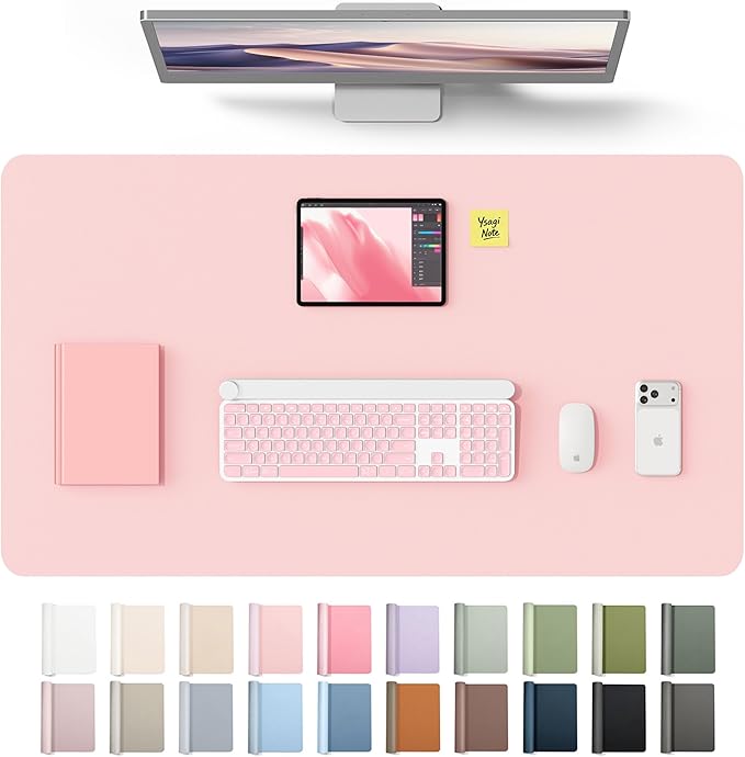 YSAGi Leather Desk Protector, Office Mat, Large Mouse Mat, Non-Slip PU Leather Blotter, Laptop Desk Mat, Waterproof Writing Pad for Office and Home(Light Pink, 40" x 24")