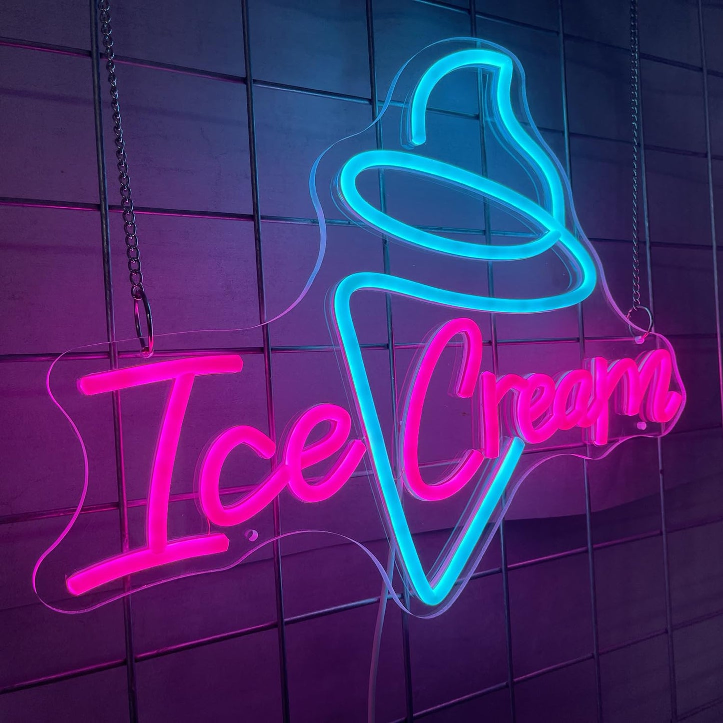 Ice Cream Neon Sign - Dimmable USB Ice Cream Letter Neon Light Up Signs for Business Store Cafe Drink Shop Office Bedroom Restaurant Decor Adjust Brightness