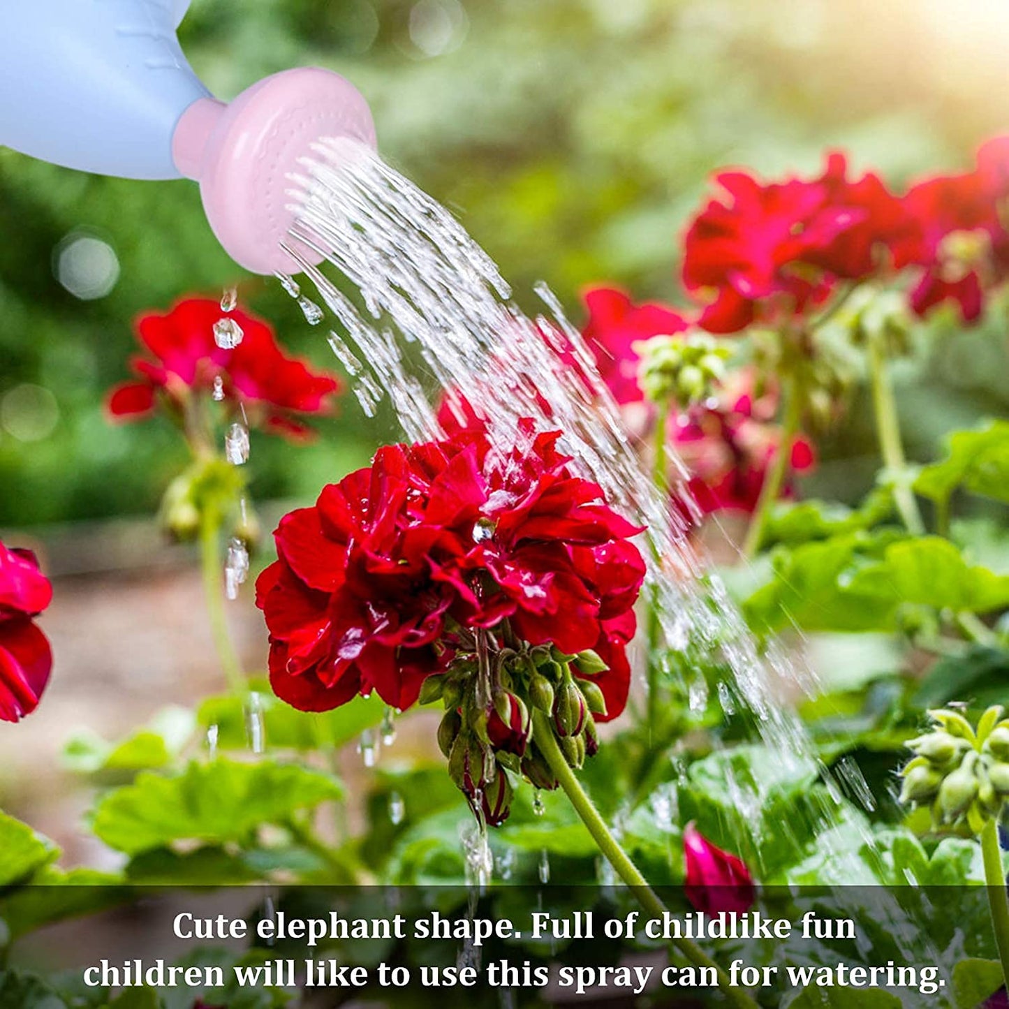 LOYUYU 0.4 Gallon Plastic Watering Can Small Lightweight Cute Indoor Outdoor Garden Plants, Watering Can with Shower Head Elephant: Blue Body Pink Head