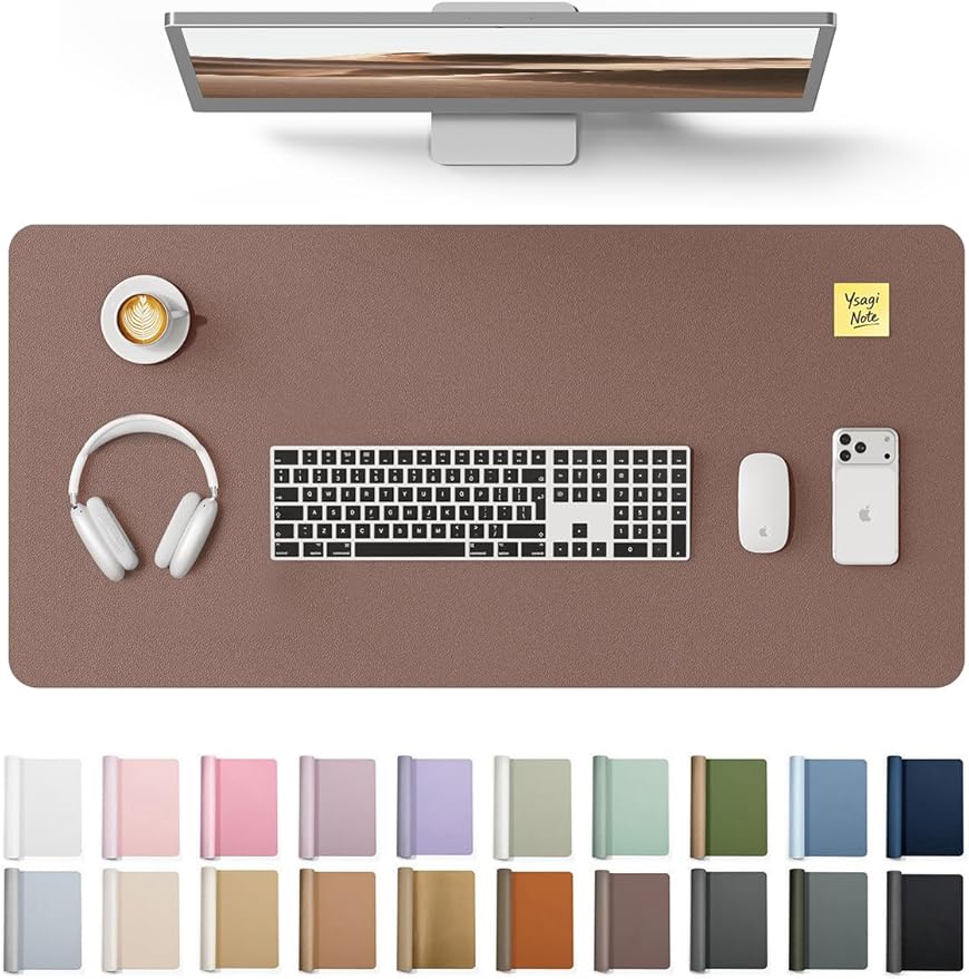 YSAGi Leather Desk Protector, Office Mat, Large Mouse Mat, Non-Slip PU Leather Blotter, Laptop Desk, Waterproof Writing Pad for Office and Home (Chocolate, 35.4" x 17")