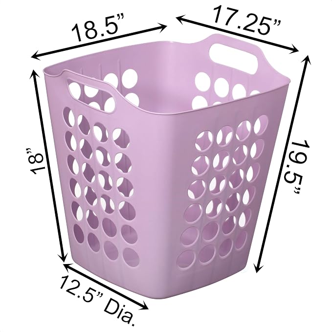 Flexible Plastic Laundry Basket - Square Storage Hamper with Side Handles for Easy Carrying - Versatile Organizer for Laundry, and Household Storage, Purple 50 Litter